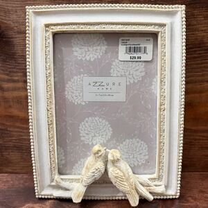 New Azzure Home 5x7 Distressed White Resin w 2 Perched Birds Picture Frame